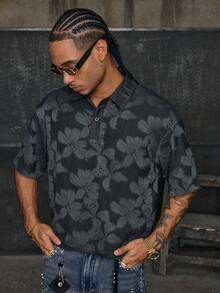 AXEPEAK Camicia polo da uomo in tessuto effetto jeans con taglio, con ricamo applicato personalizzato - Multicolore - Visualizzare 2