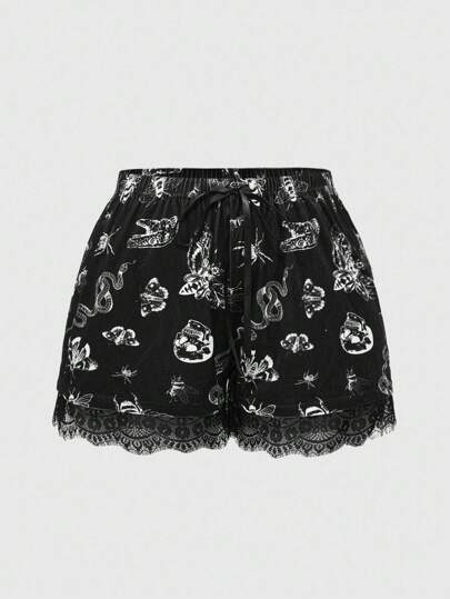 Goth Plus Size Women Butterfly & Moth Animal Print Shorts, Halloween