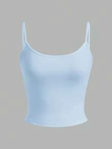 SHEIN EZwear 4 件套女士雾霾蓝、浅蓝、浅粉、玫粉紧身短款休闲吊带背心上衣，适合夏季 - 彩色 - 查看 9