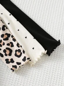 Cozy Pixies Set da 3 pezzi di magliette a maniche lunghe con volant all'orlo, con stampa a cuore, stampa leopardata e tinta unita, per ragazze giovani