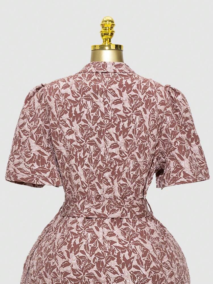 Modelyn 大码优雅V领提花短袖连衣裙 - 藕粉色 - 查看 9