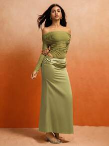 Roylia Green INS Mesh Off Shoulder Fashionable Elegant Sexy Bodysuit - Green - View 2