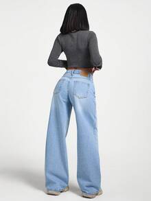 EURMUSE CasuGlow 100% Cotton LOW RISE WIDELEG CUT VINTAGE WASH Y2K BAGGY JEANS