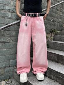 GALLERY FADE Quần Jeans Denim Túi Rộng Thoải Mái Cho Nam - Hồng - Xem 9