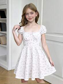 SHEIN Tween Girls Stylish Dress, Elegant Princess Design Suitable For Party, Ceremony And All Occasions, Back To School Season - Multicolor - View 1