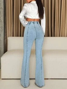 Women's Solid Color Slim Fit Flared Casual High Waist Summer Denim Jeans Cute Jeans High Waisted Jeans