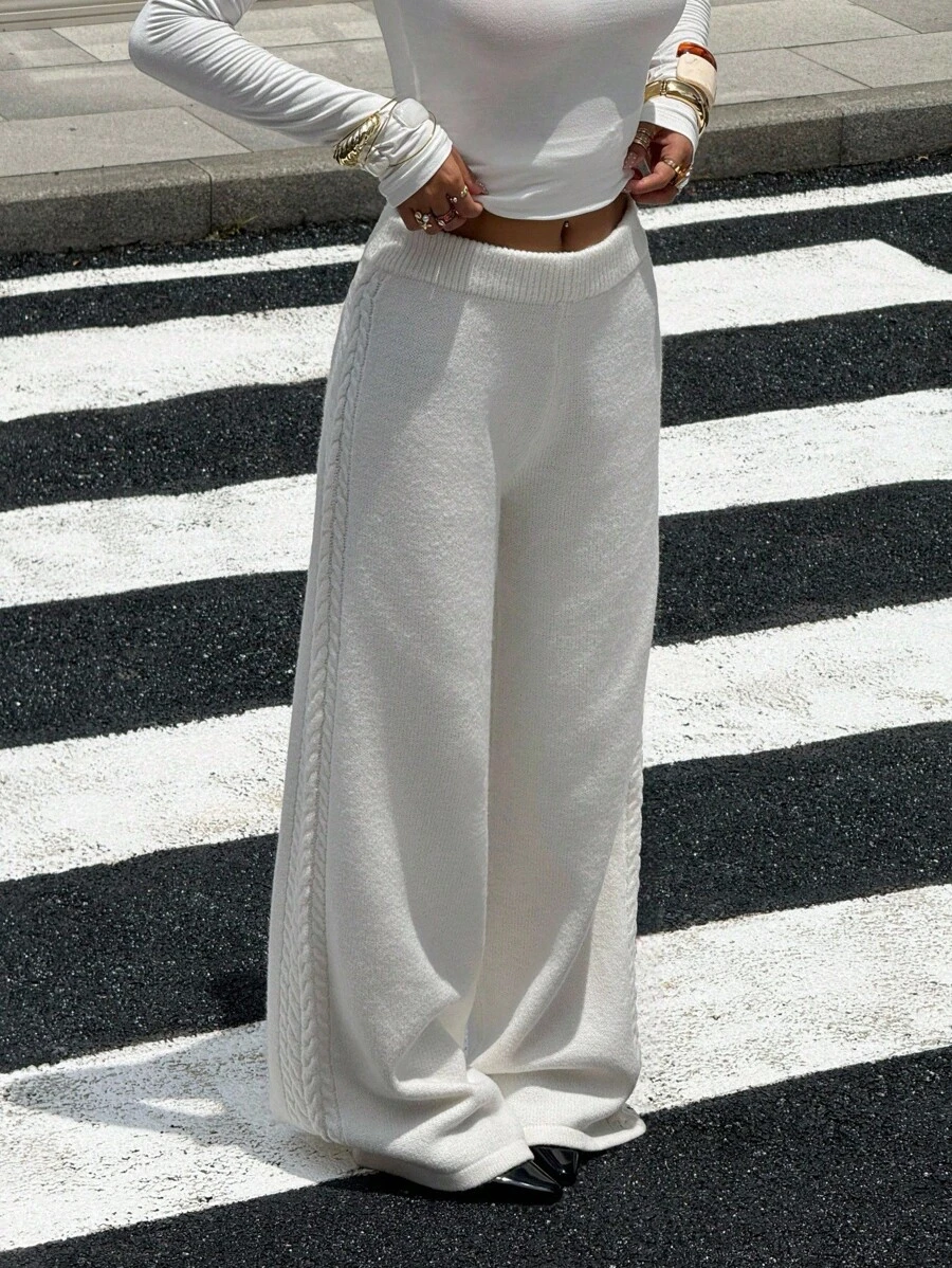 SHEIN EZwear 女式常规侧扭针织裤秋冬女装 - 白色 - 查看 1