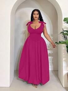 Maweii 简约花卉蕾丝吊带连衣裙，百搭女性街头风格 - 玫紅色 - 查看 5