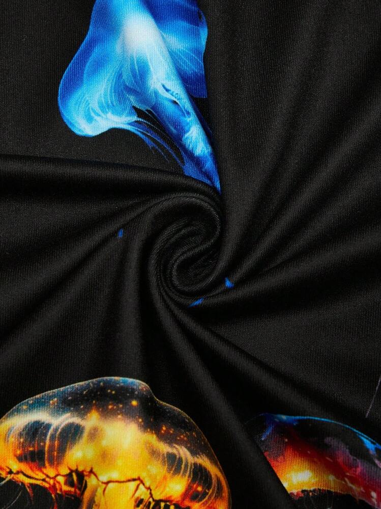 Sweetra Plus Size Women's Loose Fit Jellyfish Print Jumpsuit - Multicolor - View 5