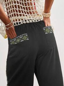 Bohemela 波西米亚风西式纯色梭织低腰宽松直筒女式水洗裤 - 黑色 - 查看 6