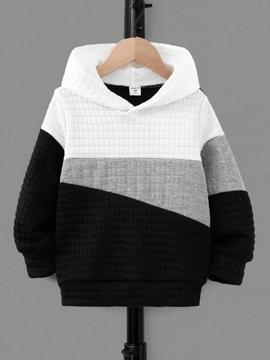Young Boy Autumn Winter Sweatshirt, Special Color Block Design, Plaid Fabric, Color Patchwork Loose Casual Cute & Cool Style, Matching Sibling Fall - Multicolor - View 1