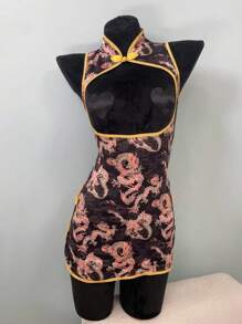 SHEIN 3件套性感印花镂空开衩女士情趣睡衣，外出