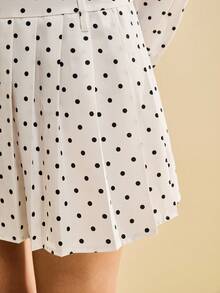 Muvela Váy ngắn xếp nếp họa tiết chấm bi cổ điển dành cho nữ, phong cách thanh lịch thích hợp cho tiệc trà chiều, đi chơi đêm, tụ tập bạn bè, sang trọng - trắng - Xem 6