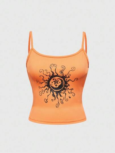 Hippie قميص كاميسول مناسب للنساء مطبوع عليه الشمس والقمر