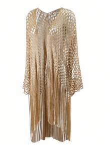 Swim SXY 度假海滩镂空流苏下摆和服罩衫 - 駝色 - 查看 4
