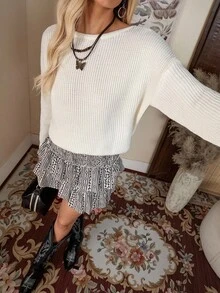 LanaWest 纯色镂空扭纹针织毛衣，休闲适合聚会、居家、工作