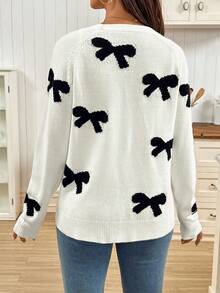 SHEIN Pregnant Women's Contrast Color Bow Jacquard Raglan Sleeve Casual Cardigan