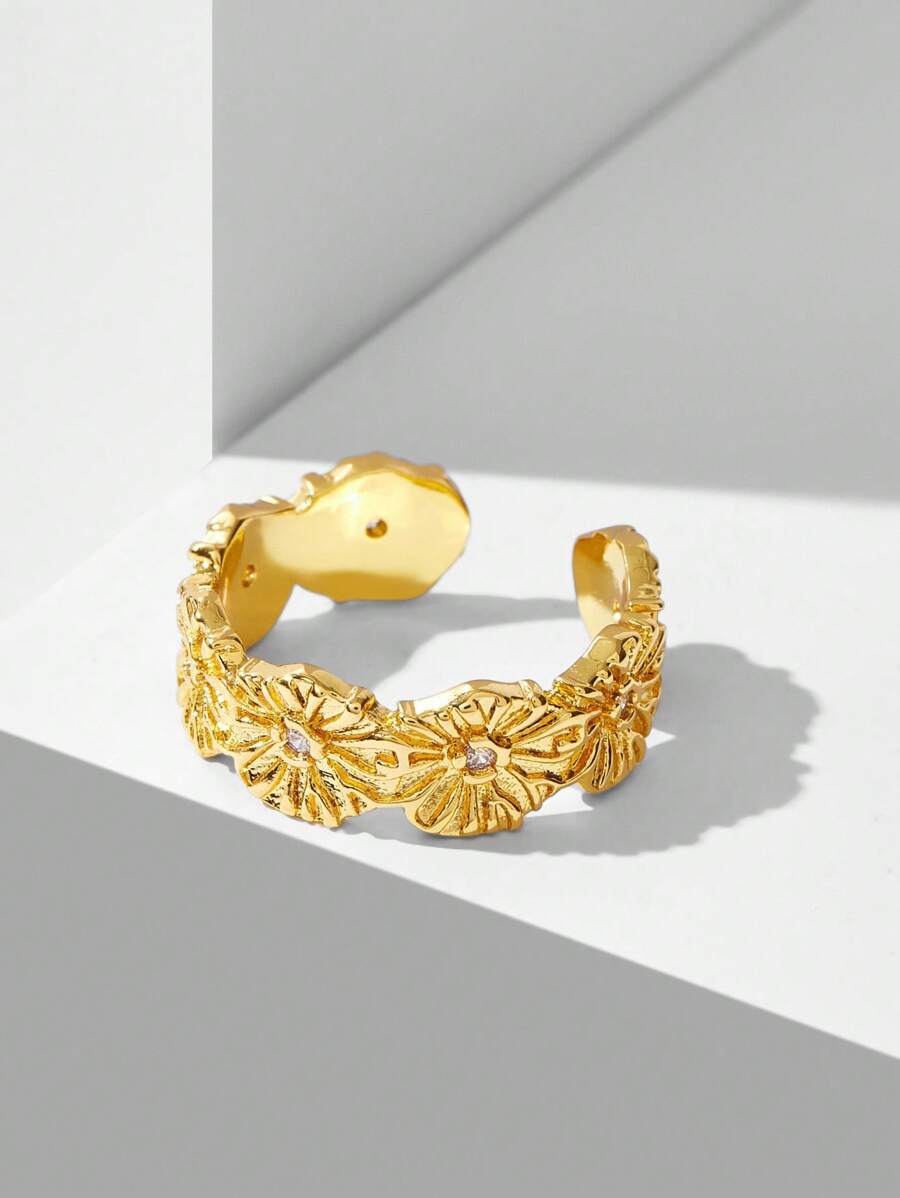 MOTF PREMIUM 18K镀金花形开口戒指