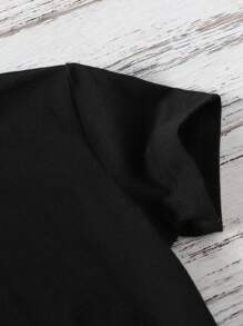 幼儿男童圆领“MAMA'S BOY”字母印花图案T恤，春夏，节日，情人节，中国新年 - 黑色 - 查看 3