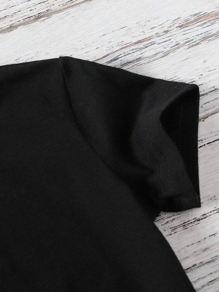 Áo thun cổ tròn in chữ "MAMA'S BOY" dành cho bé trai, Xuân/Hè, Ngày lễ, Ngày lễ tình nhân, Tết Nguyên đán - màu đen - Xem 3