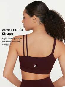 GLOWMODE FeatherFit™ Asymmetric Strap Sports Bra - Burgundy - View 12