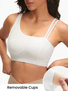 GLOWMODE FeatherFit™ Asymmetric Strap Sports Bra - White - View 6