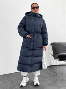SHEIN Cottnline Waterproof, Keep Warm Feature, Double Colored Drawstring Detailed, Puffer Wintercoat - Cadet Blue - View 3