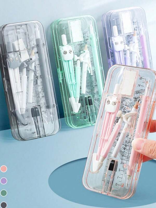 9 Pieces/Set Of School Supplies Including A Compass, Ruler, And Mathematical Drawing Tools, Suitable For Students.