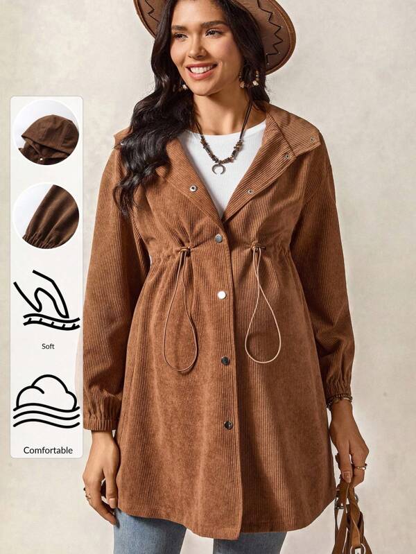 Boho Mama Chaqueta con capucha casual de manga larga, unicolor, con cordón en la cintura, para mujeres embarazadas, estilo occidental, ropa bohemia para mujeres, estilo bohemio chic