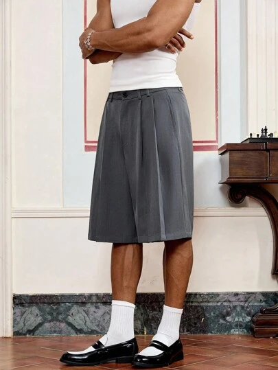 SWAVVY 男士宽松休闲百褶纯色短裤，夏季百搭