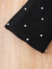 SHEIN Girls' Elegant Casual Outfit, White Knit Top Paired With Black Flared Pants, Shoulder Ruffle Trim, Beaded Leg Cuffs, Suitable For Spring/Autumn Daily Wear Fall Winter - White - View 6