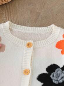 Áo khoác cardigan dệt kim họa tiết hoa cho bé gái, thích hợp mặc hàng ngày, đi chơi, du lịch, nghỉ mát, ở nhà, nhà trẻ và đi học. - Màu be - Xem 7