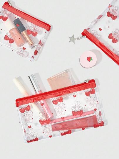 Kawaii 1pc Transparent PVC Cherry Shaped Fashion Cosmetic Bag