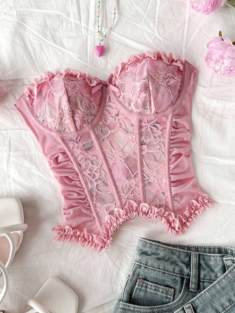 Soleia Große Größen Batik-Spitze Bluse mit Fischgrät-Muster - Verschiedenfarbig - Übersicht 1