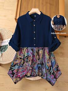 Rusticease Große Größen dunkelblau Boho Vintage Knopfleiste Manschetten elegante Mode Bluse Herbst Country Konzert - Verschiedenfarbig - Übersicht 7
