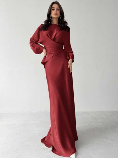 Firerie Women's Elegant Satin Asymmetric Hem Skirt