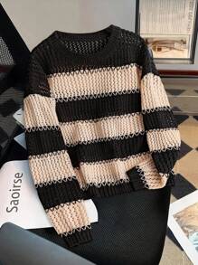 Franclia Nuovo maglione lavorato a maglia con scollo tondo, stile colorblock, design alla moda da blogger, lavorazione traforata e floreale, stile europeo e americano, pullover lavorato a maglia per l'autunno e l'inverno - Multicolore - Visualizzare 6