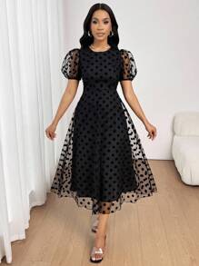 SHEIN Lady Váy midi cho nữ, trang phục công sở thường ngày cho nữ, trang phục công sở cho nữ, trang phục đi chơi cho nữ, trang phục sân bay cho nữ, trang phục du lịch, trang phục sân bay, trang phục trở lại trường, trang phục hòa nhạc đồng quê, trang phục đêm hẹn hò cho nữ - màu đen - Xem 7