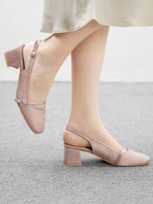 CUCCOO BIZCHIC Giày cao gót đế thô đơn giản, thời trang đa năng cho nữ - Rượu sâm banh - Xem 1