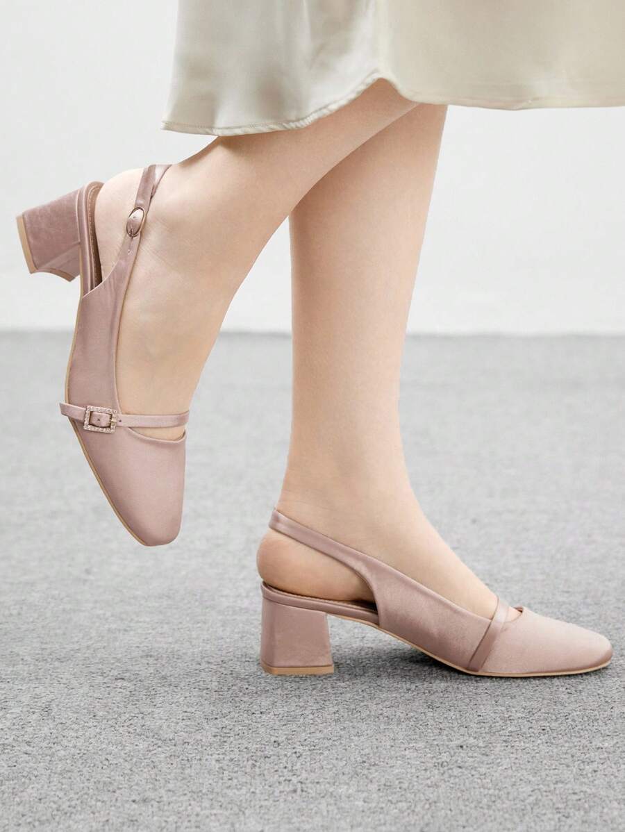 CUCCOO BIZCHIC Giày cao gót đế thô đơn giản, thời trang đa năng cho nữ - Rượu sâm banh - Xem 1