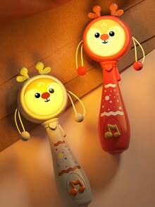 Zazumi 1PC 7.48*2.48in Baby Toy, Baby Music Swing Toy 18 Months Old, Baby Wave Drum Toy, Baby Bite Ring Toy With Music And Light, Toddler Learning Toy With Music And Light, Newborn Toy Baby Boy Girl Gift (Without Battery) - Multicolor - View 2