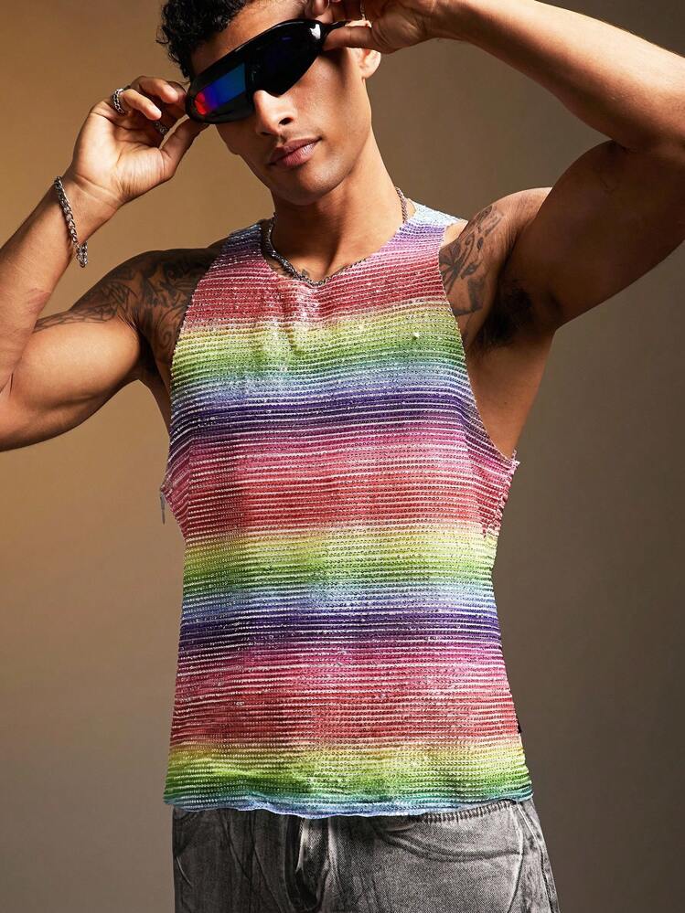FeverCity 男士时尚彩色条纹背心，夏季 - 彩色 - 查看 1