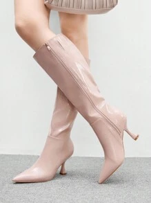 CUCCOO BIZCHIC Women's Fashion Versatile Minimalist High Heel Mid-Calf Boots, Pink - Apricot - View 5