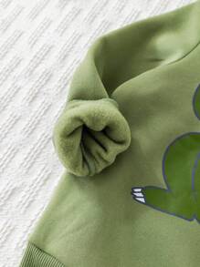 Cozy Pixies 男童卡通恐龙图案针织柔软连帽长袖套头衫 - 綠色 - 查看 5