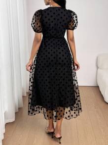 SHEIN Lady Váy midi cho nữ, trang phục công sở thường ngày cho nữ, trang phục công sở cho nữ, trang phục đi chơi cho nữ, trang phục sân bay cho nữ, trang phục du lịch, trang phục sân bay, trang phục trở lại trường, trang phục hòa nhạc đồng quê, trang phục đêm hẹn hò cho nữ - màu đen - Xem 3