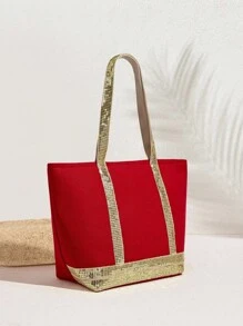 SHECARRY Fashionable Versatile Casual Sequin Decor Tote Bag - Burgundy - View 2
