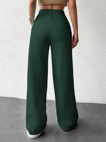 SHEIN Cottnline Women's Solid Color Drawstring Waist Cargo Pants - Dark Green - View 2