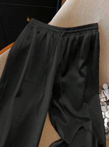 Franclia 优雅休闲时尚直筒闪亮编织抽绳腰女式白色裤子，春夏