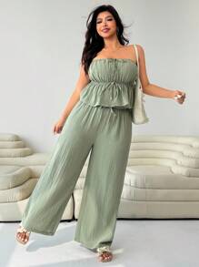 Solflare Bộ đồ lót nữ cỡ lớn 2 mảnh vải lanh cotton màu xanh lá cây, thích hợp cho ngày lễ - màu xanh lá - Xem 4