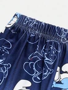 SHEIN X The Smurfs 2pcs Tween Boy Cartoon Sports Casual Blue Cute Cartoon Print Long Sleeve T-Shirt And Pants Pajama Set, Suitable For Autumn/Winter Fall